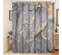 Xiaoterna Marble Shower Curtain Modern Abstract Grey Gold Marble Bathroom Curtain Grey Gold Splatter Textile Waterproof Shower Curtain Machine Washable Waterproof Fabric 200x180cm