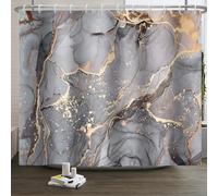 Xiaoterna Marble Shower Curtain Modern Abstract Grey Gold Marble Bathroom Curtain Grey Gold Splatter Textile Waterproof Shower Curtain Machine Washable Waterproof Fabric 240x180cm