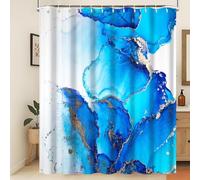 Xiaoterna Marble Shower Curtain Modern Luxury Blue Gradient Marble Waterproof Bathroom Curtain Abstract Art Gilding Wave Textured Washable Mildew Resistant Fabric Home Decoration 220x180cm