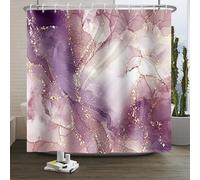 Xiaoterna Marble Shower Curtain Purple Gold Splatter Textile Bathroom Curtain Mixed Purple White Gold Splatter Colourful Marble Shower Curtain Machine Washable Waterproof Fabric 150x200cm