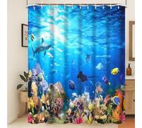 Xiaoterna Marine Life Shower Curtain 3D Under The Sea Ocean Animals Bathroom Curtain Ocean Underwater Fish Dolphin Turtle Shark Washable Shower Curtain Mould And Mildew Resistant Fabric 150x180cm