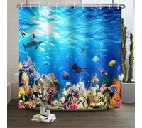 Xiaoterna Marine Life Shower Curtain 3D Under The Sea Ocean Animals Bathroom Curtain Ocean Underwater Fish Dolphin Turtle Shark Washable Shower Curtain Mould And Mildew Resistant Fabric 240x180cm