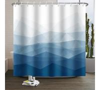 Xiaoterna Modern Concise Blue Shower Curtain Abstract Contemporary Aesthetics Waterproof Bathroom Curtain 3D Shadow White Geometric Lines Washable Mildew Resistant Bathroom Decoration 200x180cm