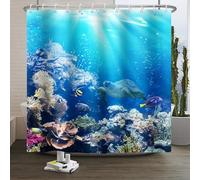 Xiaoterna Ocean Shower Curtain Underwater Marine Life Sea World Turtles Fishes Bathroom Curtain Coral Reef Floral Washable Waterproof Mildew Resistant Bathroom Decoration 150x180cm