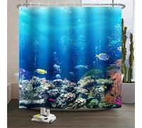 Xiaoterna Ocean Shower Curtain Underwater Marine Life Shower Curtain Sea World Animals Fish Bathroom Curtain Turtles Coral Shower Curtain Machine Washable Waterproof Fabric 120x200cm