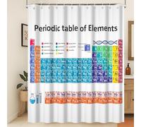 Xiaoterna Periodic Table of Elements Shower Curtain Abstract White Bathroom Curtain Chemical Element Table Water Repellant Washable Fabric for Bathroom Decoration 180x180cm