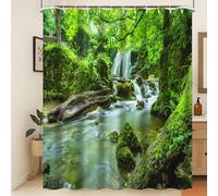 Xiaoterna Plants Shower Curtain Green Nature Forest Jungle Tropical Rainforest Summer Landscape Scenery Bathroom Curtain Spring Forest Waterfall Mould and Mildew Resistant Shower Curtain 240x180cm