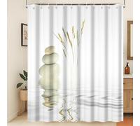 Xiaoterna Spa Garden Shower Curtain Wild Grass Reflection in Water Meditation Bathroom Curtain Rustic Spa Stone Water White Shower Curtain Machine Washable Waterproof Fabric 200x180cm