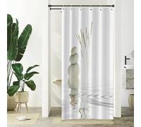 Xiaoterna Spa Garden Shower Curtain Wild Grass Reflection in Water Meditation Bathroom Curtain Rustic Spa Stone Water White Shower Curtain Machine Washable Waterproof Fabric 90x180cm