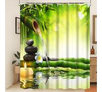 Xiaoterna Spa Shower Curtain 3D Zen Garden Landscape Bathroom Curtain Spring Floral Green Bamboo Black Stone White Flower Mould Proof Machine Washable Waterproof Shower Curtain 180x200cm