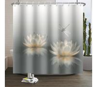 Xiaoterna Spa Shower Curtain White Lotus Flowers Cute Dragonfly Bathroom Curtain Blooming Lotus Waterproof Mould and Mildew Resistant Washable Shower Curtain for Bathroom Decoration 180x180cm