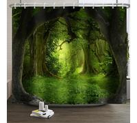 Xiaoterna Spring Shower Curtain Magic Forest Shower Curtain Mysterious Natural Landscape Bathroom Curtain Fantasy Jungle Tree Green Plant Shower Curtain Machine Washable Waterproof Fabric 240x180cm