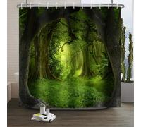 Xiaoterna Spring Shower Curtain Magic Forest Shower Curtain Mysterious Natural Landscape Bathroom Curtain Fantasy Jungle Tree Green Plant Shower Curtain Machine Washable Waterproof Fabric 120x200cm