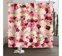Xiaoterna Spring Shower Curtain Pink Flowers Wall Shower Curtain Floral Shower Curtain 3D Colorful Roses Shower Curtain Floral Romantic Shower Curtain Machine Washable Waterproof Fabric 90x180cm