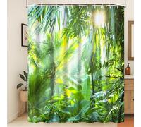 Xiaoterna Spring Shower Curtain Tropical Rainforest Lush Green Foliage in Jungle Bathroom Curtain Jungle Safari Sunrise Waterproof Shower Curtain Machine Washable Waterproof Fabric 105x160cm