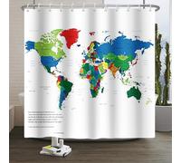 Xiaoterna World Map Shower Curtain Anti-Mould Bathroom Curtain Modern Simplicity Colorful World Map White Shower Curtain Colorful Map of World Machine Washable Waterproof Fabric 150x180cm