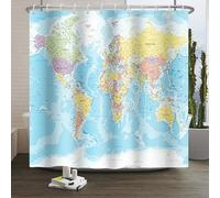 Xiaoterna World Map Shower Curtain Blue Ocean Continents Bathroom Curtain Map of The World Shower Curtain Geography Educational Shower Curtain Machine Washable Waterproof Fabric 120x180cm