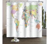 Xiaoterna World Map Shower Curtain Colorful Nautical Map Ocean Bathroom Curtain White Coastal Ocean Shower Curtain for Bathroom Machine Washable Waterproof Fabric 180x180cm