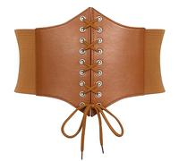 XIAOWU Women Corset Waist Belt Elastic Lace-up Wide Waspie Belt Vintage Daily Halloween Cosplay Costume