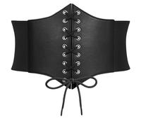 XIAOWU Women Corset Waist Belt Elastic Lace-up Wide Waspie Belt Vintage Daily Halloween Cosplay Costume