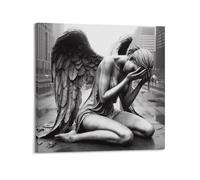 xiaoxiaoshen Fallen Angels Black And White Wings Canvas Poster Wall Art Prints Room Aesthetic Murals Bedroom And Living Decorations 24x24inch(60x60cm)