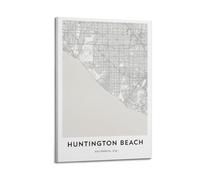 xiaoxiaoshen Huntington Beach Map Surf City California Decor, Orange County Canvas Poster Wall Art Prints Room Aesthetic Murals Bedroom And Living Decorations 12x18inch(30x45cm)