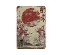 xiaoxiaoshen Japanese Bamboo Rising Sun Zen Forest Asian Minimal Red Nature Work Wall Decor Art Metal Tin Poster Modern Home Decor Art Home Bar Shop Decorations Vintage Sign 30x20cm