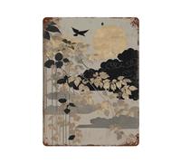 xiaoxiaoshen Japanese Moon Gold Leaf Botanical Minimalist Zen Nature Oriental Night Scene Ele Wall Decor Art Metal Tin Poster Modern Home Decor Art Home Bar Shop Decorations Vintage Sign 40x30cm