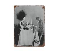 xiaoxiaoshen Vintage Model Having Dinner With A Cheetah Wall Decor Art Metal Tin Poster Modern Home Decor Art Home Bar Shop Decorations Vintage Sign 40x30cm