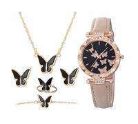 XIAOXIAOYU Womens Watches,Butterfly Women's Watch Set - Luxury PU Leather Strap Lady Wristwatch Necklace Bracelet Set with Earrings for Girls, Female & Mom