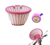 Xiaoxin Kid's Basket Streamers Set,Front Handlebar Kid's Basket,Girls Basket Pink,Kids Basket Girls Handwoven with Bell Streamer Tassels Windmill Stickers,Kids Accessories