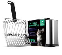 XIAOXINGYUN Stainless Steel Cat Litter Scoop, Metal Cat Litter Scooper with Holder, Heavy-Duty Cat Scooper with Coarse and Fine Grids for Quick Screening and Easy Cleaning