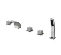 Xiaoxu Bathroom Tub Filler Faucet with Waterfall Spout Deck Mounted Bath Shower Mixer Taps 5 Hole Tub Faucet Set with Handheld Shower, Bathroom Fixtures,With LED