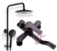 Xiaoxu Black Rain Shower Set 8 Inch Antique Brass Wall Mount Mixer Tap with Hand Shower Hot & Cold Water 120cm Hose Elegant Round Design for Luxurious Bathroom Décor