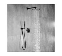 Xiaoxu Black Shower System Fixture for Bathroom, Wall Mounted High Flow Shower Faucet Set with Round Rain Shower Head and Handheld Shower,8inch