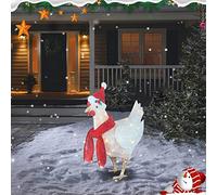 Xiaoxu Christmas Decorations Chicken, Outdoor Rooster Decor Garden Stakes LED Light Christmas Glowing Rooster, Light-Up Chicken with Scarf for Yard Pathway Lawn Patio Decor