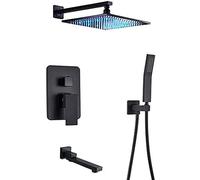 Xiaoxu Matte Black Rainfall Shower Faucet Set 12" & 10" LED Shower Head Wall Mounted Bathtub Mixer Tap Modern Bathroom Shower System Luxury Waterfall Shower Fixture
