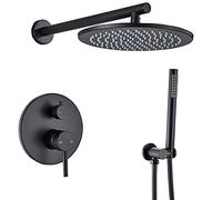 Xiaoxu Shower System, Black Rain Shower Faucet Contain Rain Shower Head with Handheld Shower, Bathroom Wall Mounted Rainfall Shower Fixture Set,12inchA