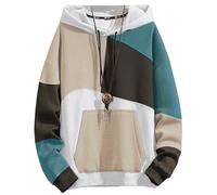 XIAOYAO Men's Fashion Hoodies Techwear Color Block Long Sleeve Sweatshirts Unisex Lightweight Colourful Hoodie Pullover Khaki Green