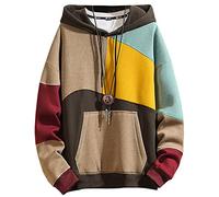 XIAOYAO Men's Fashion Hoodies Techwear Color Block Long Sleeve Sweatshirts Unisex Lightweight Colourful Hoodie Pullover Khaki