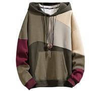 XIAOYAO Men's Fashion Hoodies Techwear Color Block Long Sleeve Sweatshirts Unisex Lightweight Colourful Hoodie Pullover Green Grey