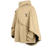 XIAOYAO Men's Fashion Poncho Cape Cloak Hoodie Techwear Sweatshirts Unisex Lightweight Patchwork Hip Hop Casual Pullover Beige