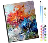 XIAOYOUQIAN Abstract Watercolor Blue Orange Flowers,Paint by Numbers for Adults Kids,DIY Oil Painting Kit,16X20 Inch,Hand Drawn Gifts,with Frame