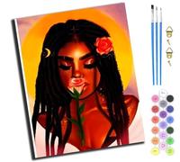XIAOYOUQIAN African Woman Holding Roses,Oil Paint by Numbers Kits for Adults Beginners,On Clear Symbols Colored Canvas,Easy DIY Acrylic Pigment Drawing Kit,16X20In,-Frameless