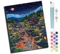 XIAOYOUQIAN Ancient Temple is Dimly Lit On A Moonlit Night,Paint by Numbers for Adults Kids,DIY Oil Painting Gift Kits 16 * 20 Inch Hand Painted Digital Painting Art Home Decoration -with Frame