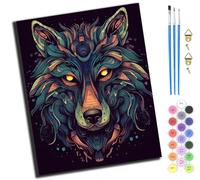 XIAOYOUQIAN Artistic Creative Animal Wolf,Oil Paint by Numbers Kits for Adults Beginners,On Clear Symbols Colored Canvas,Easy DIY Acrylic Pigment Drawing Kit,16X20In,-Frameless