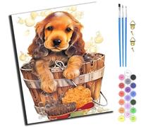 XIAOYOUQIAN Bathing Cocker Spaniel Puppy,Paint by Number Kit for Adults Beginner,DIY Acrylic Hand Oil Paintin Kits On Canvas Art Crafts for Home，16 X20 Inch，-Frameless