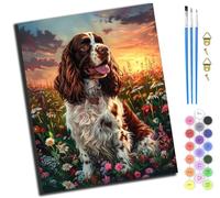 XIAOYOUQIAN Beagle in The Flower Field,Paint by Numbers Kits for Adults,Oil Painting Kits for Beginners On Clear Symbols Colored Canvas,Easy DIY Acrylic Pigment Drawing Gift,40X50Cm,-Frameless