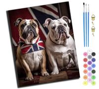XIAOYOUQIAN British Flag and Bulldog,Paint By Number for Adults,DIY Oil Painting Kits with Brushes and Acrylic Pigment,Canvas Painting Decor Gifts，16 X 20 Inch，-Frameless