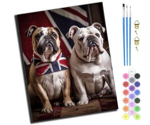 XIAOYOUQIAN British Flag and Bulldog,Paint By Number for Adults,DIY Oil Painting Kits with Brushes and Acrylic Pigment,Canvas Painting Decor Gifts，16 X 20 Inch，-Frameless
